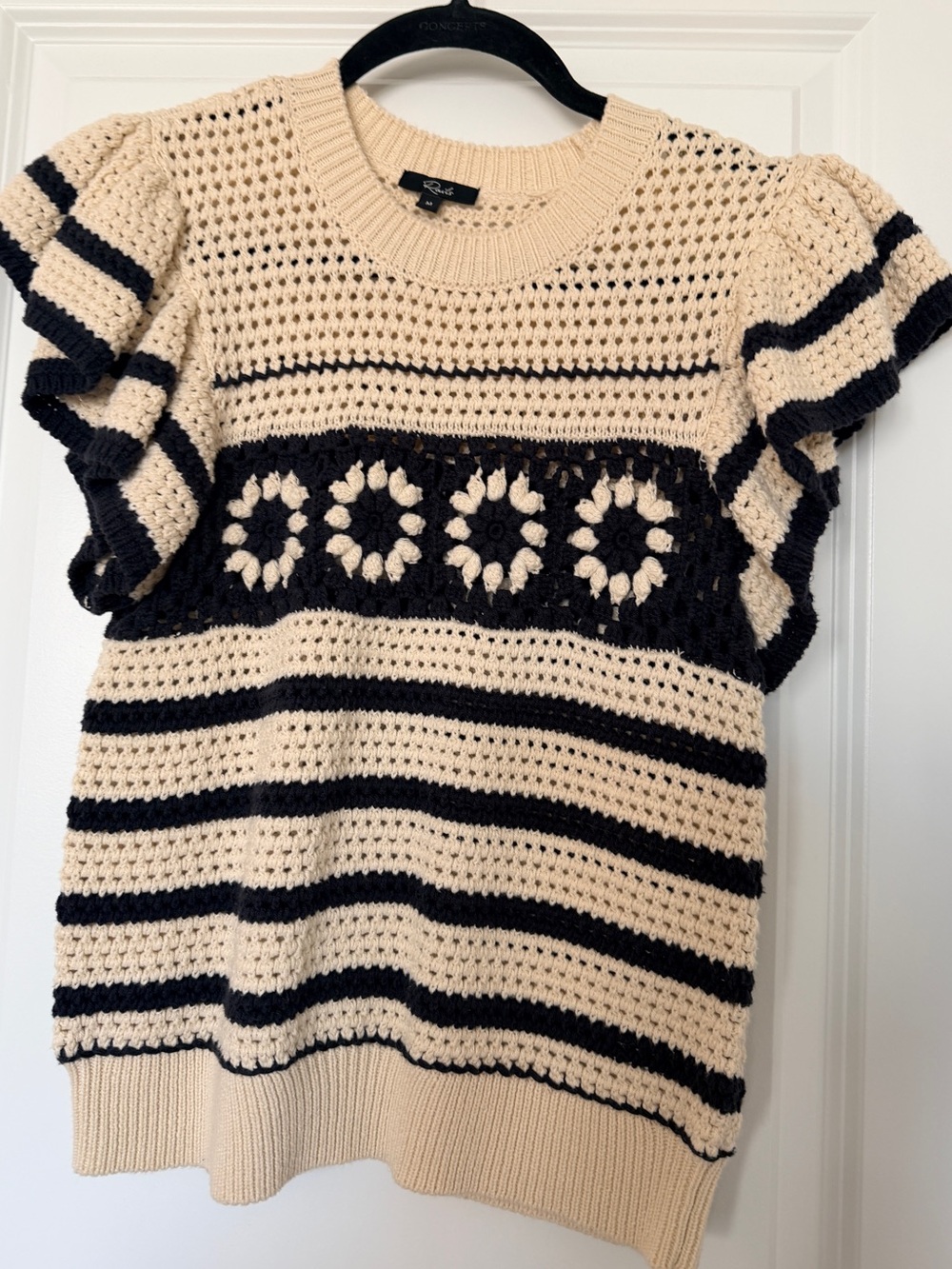 Anthropologie, Penelope Striped Crochet Knit Top, Cream/Navy, M - Picture 5 of 8